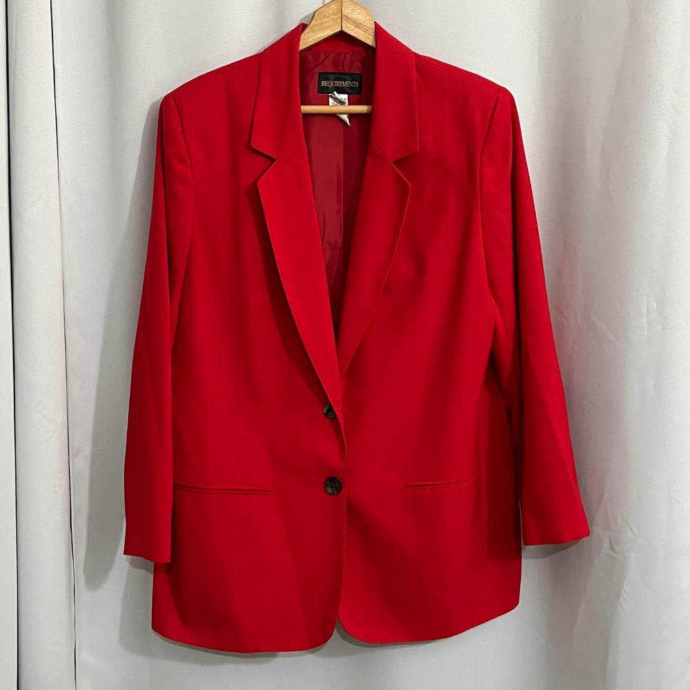 Vintage Requirements Blazer Women 14 Red 90s Power Career Professional Jacket